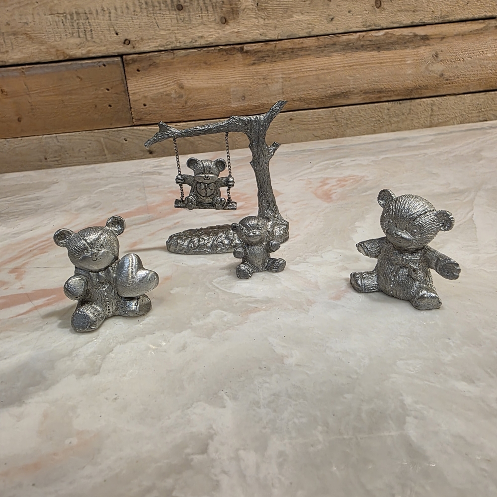 Vintage Spoontiques Pewter Teddy Bear Miniatures